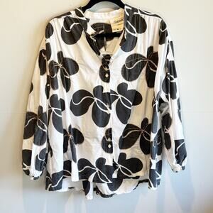 Seek Collective Floral Embroidered Button Front Oversized Blouse - size Small